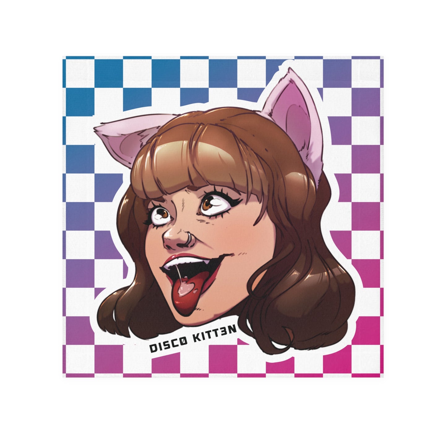 Disco Kitten Checkered Face Towel
