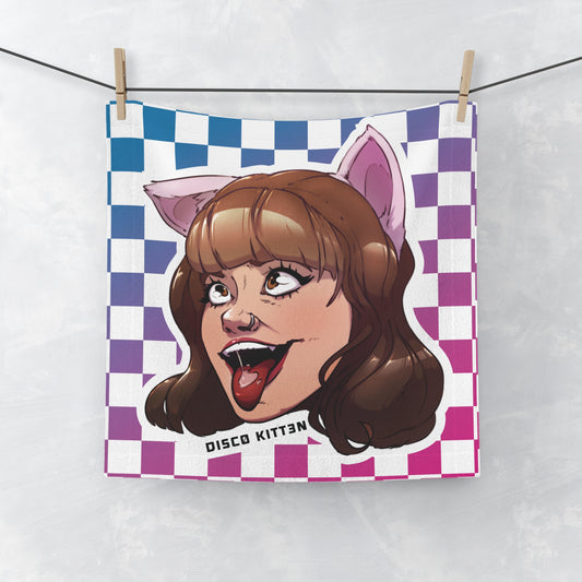 Disco Kitten Checkered Face Towel