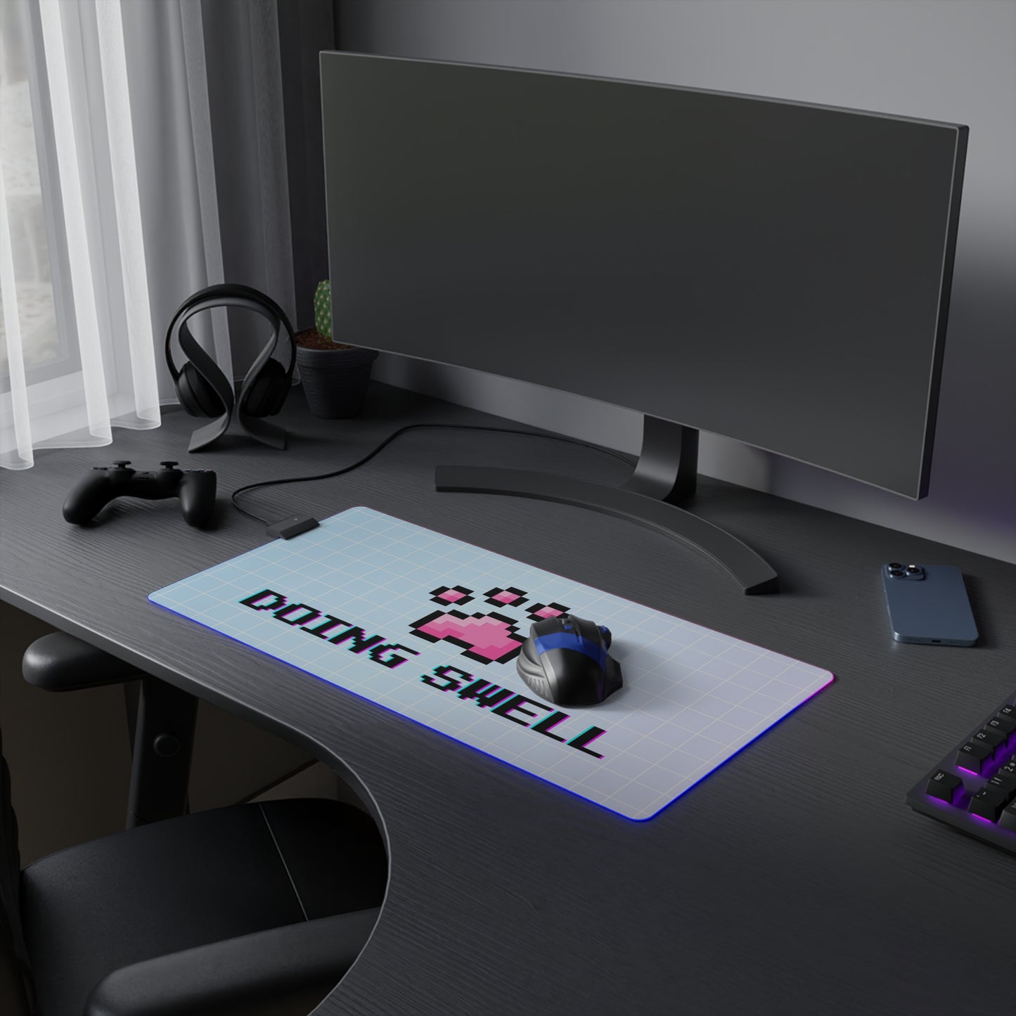 Gaming Mouse Pad - 'Doing Swell' 8bit Cat Paw Design